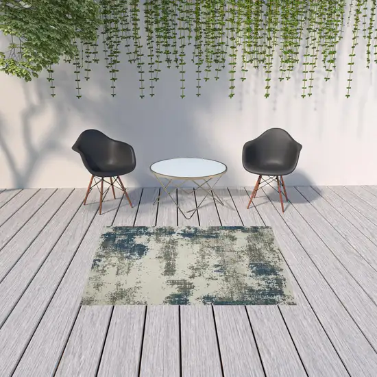 Beige Abstract Stain Resistant Indoor Outdoor Area Rug Photo 2