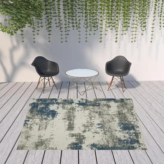 Beige Abstract Stain Resistant Indoor Outdoor Area Rug Photo 2