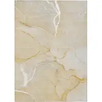 Photo of Beige Abstract Washable Indoor Outdoor Area Rug