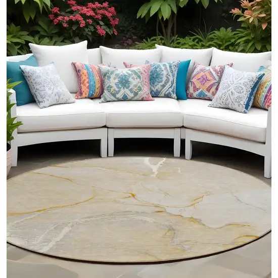 Beige Abstract Washable Indoor Outdoor Area Rug Photo 1