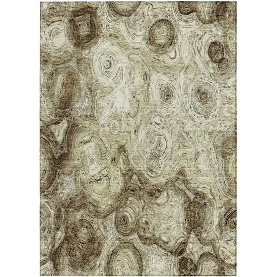 Beige Abstract Washable Indoor Outdoor Area Rug Photo 5