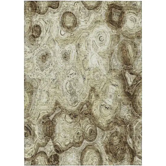 Beige Abstract Washable Indoor Outdoor Area Rug Photo 2