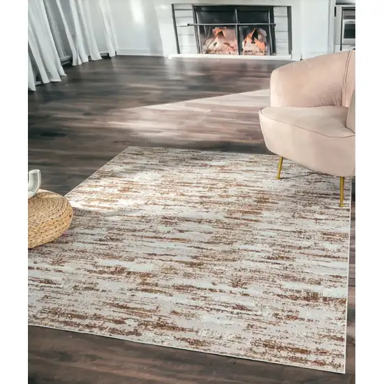 Beige Abstract Washable Non Skid Area Rug With Fringe Photo 1