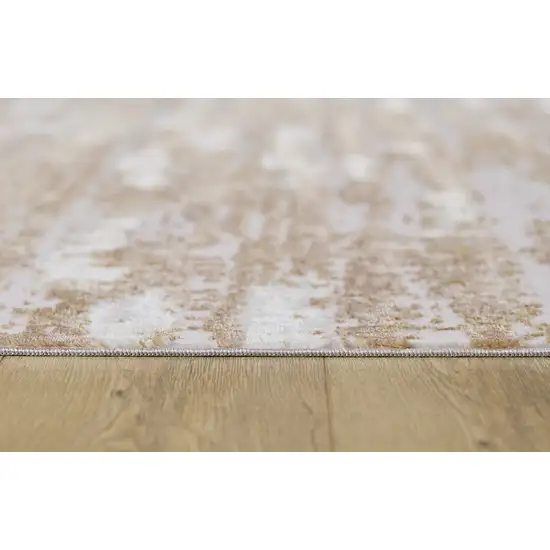 Beige Abstract Washable Non Skid Area Rug With Fringe Photo 9