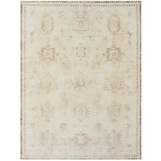 Beige Abstract Washable Non Skid Area Rug Photo 1