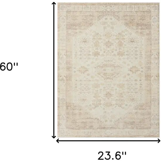 Beige Abstract Washable Non Skid Area Rug Photo 9