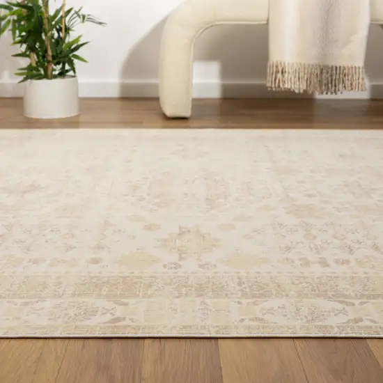 Beige Abstract Washable Non Skid Area Rug Photo 7