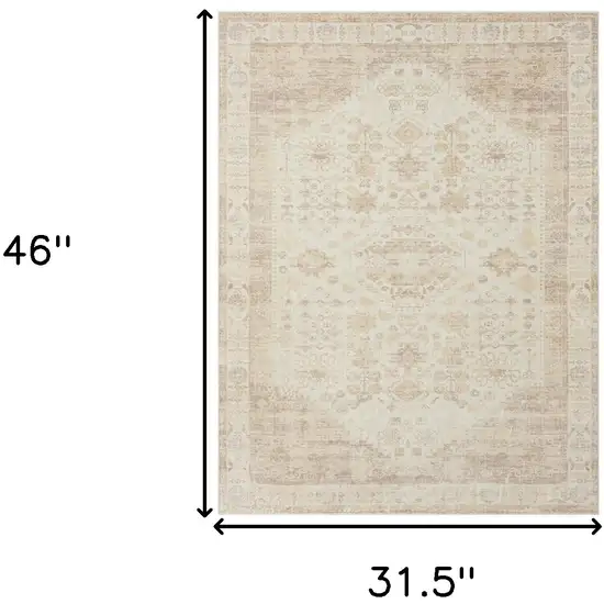 Beige Abstract Washable Non Skid Area Rug Photo 9