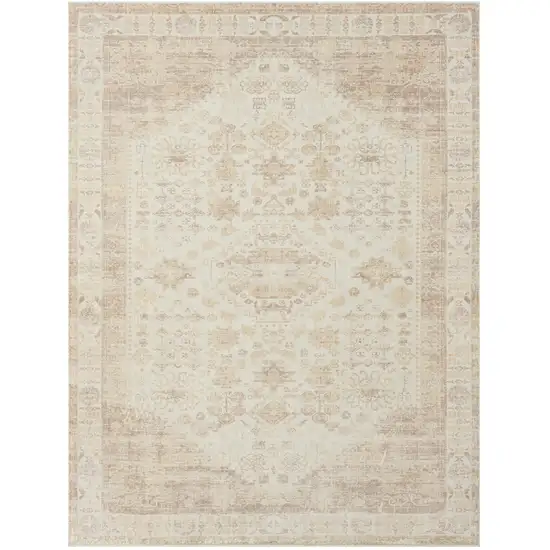 Beige Abstract Washable Non Skid Area Rug Photo 1