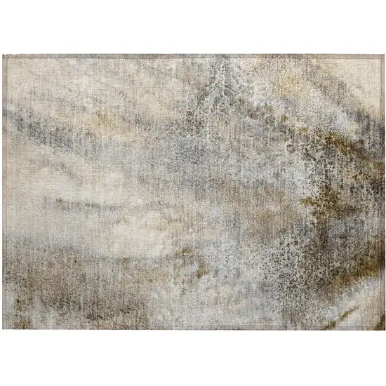 Beige Abstract Washable Non Skid Indoor Outdoor Area Rug Photo 2