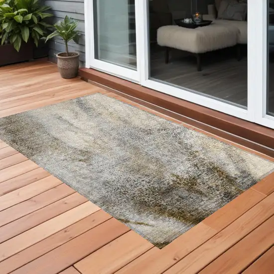 Beige Abstract Washable Non Skid Indoor Outdoor Area Rug Photo 1