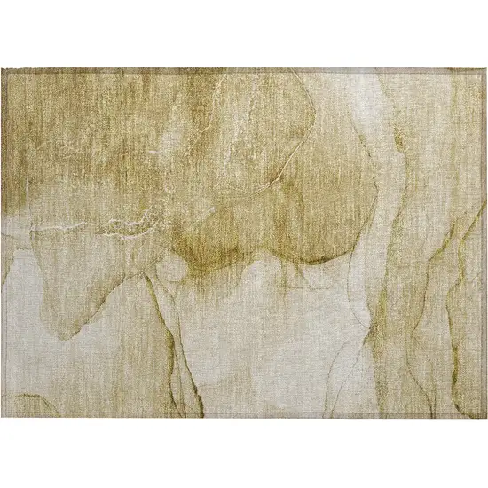 Beige Abstract Washable Non Skid Indoor Outdoor Area Rug Photo 2