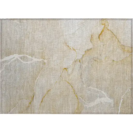 Beige Abstract Washable Non Skid Indoor Outdoor Area Rug Photo 1