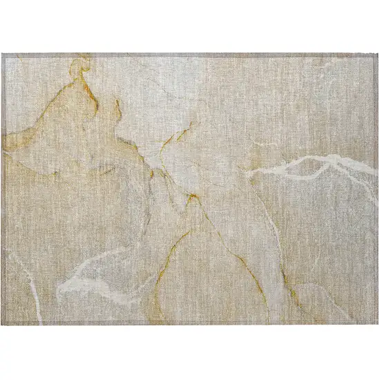 Beige Abstract Washable Non Skid Indoor Outdoor Area Rug Photo 2