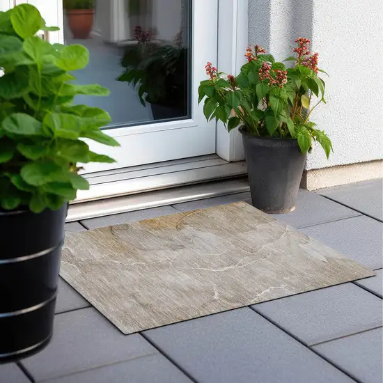 Beige Abstract Washable Non Skid Indoor Outdoor Area Rug Photo 8