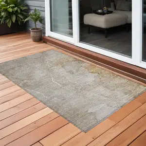 Photo of Beige Abstract Washable Non Skid Indoor Outdoor Area Rug