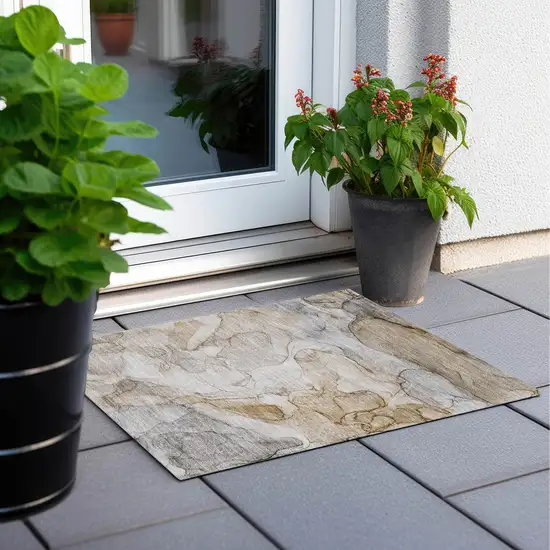 Beige Abstract Washable Non Skid Indoor Outdoor Area Rug Photo 8