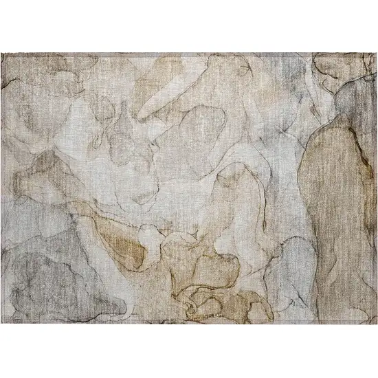 Beige Abstract Washable Non Skid Indoor Outdoor Area Rug Photo 2