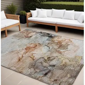 Photo of Beige Abstract Washable Non Skid Indoor Outdoor Area Rug