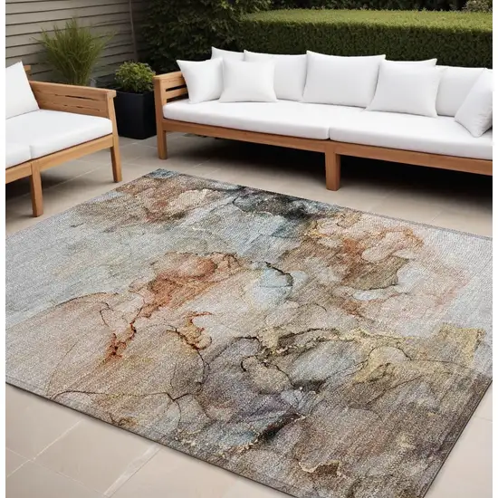 Beige Abstract Washable Non Skid Indoor Outdoor Area Rug Photo 1