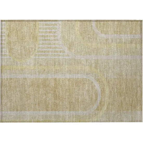 Beige Abstract Washable Non Skid Indoor Outdoor Area Rug Photo 5