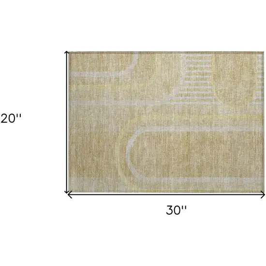 Beige Abstract Washable Indoor Outdoor Area Rug Photo 3