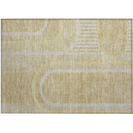 Beige Abstract Washable Indoor Outdoor Area Rug Photo 2