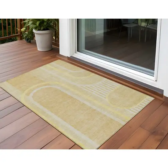 Beige Abstract Washable Non Skid Indoor Outdoor Area Rug Photo 1