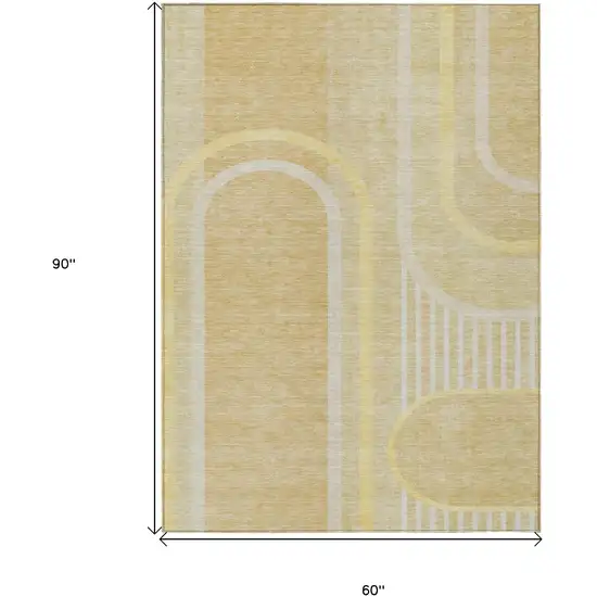 Beige Abstract Washable Indoor Outdoor Area Rug Photo 3