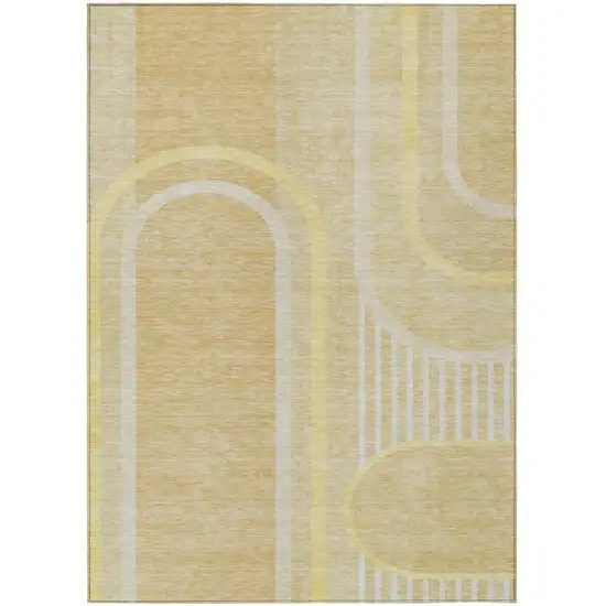 Beige Abstract Washable Indoor Outdoor Area Rug Photo 2