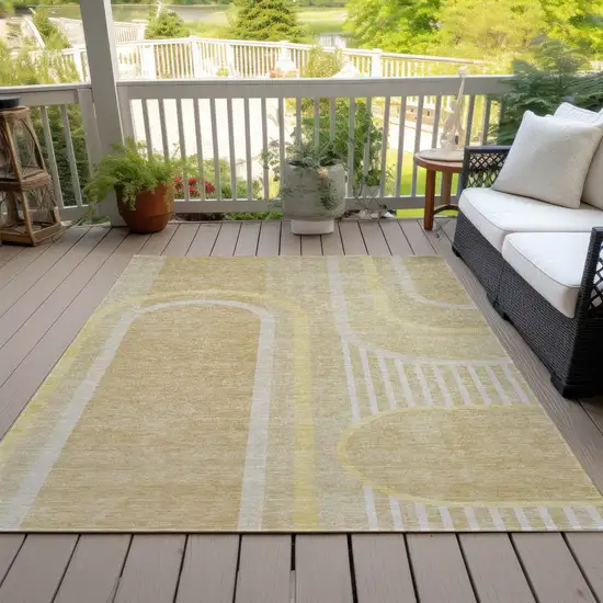 Beige Abstract Washable Non Skid Indoor Outdoor Area Rug Photo 6