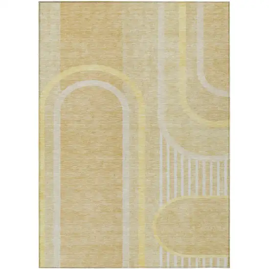 Beige Abstract Washable Non Skid Indoor Outdoor Area Rug Photo 1