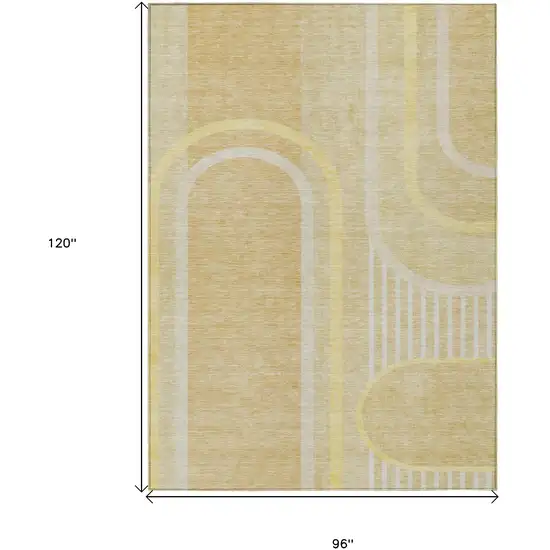 Beige Abstract Washable Indoor Outdoor Area Rug Photo 3