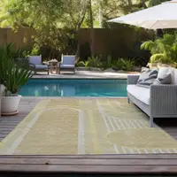 Photo of Beige Abstract Washable Non Skid Indoor Outdoor Area Rug