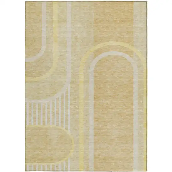 Beige Abstract Washable Non Skid Indoor Outdoor Area Rug Photo 2