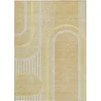 Photo of Beige Abstract Washable Non Skid Indoor Outdoor Area Rug