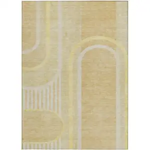 Photo of Beige Abstract Washable Non Skid Indoor Outdoor Area Rug