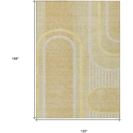 Beige Abstract Washable Indoor Outdoor Area Rug Photo 3