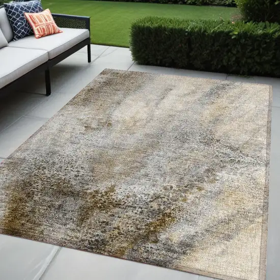 Beige Abstract Washable Non Skid Indoor Outdoor Area Rug Photo 1