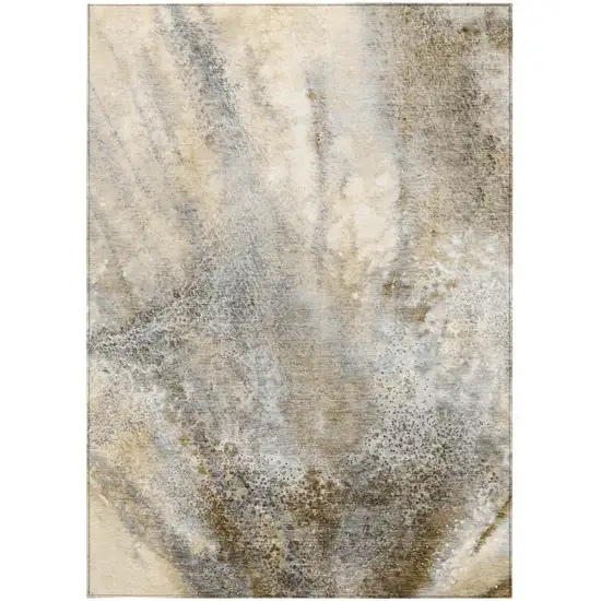 Beige Abstract Washable Non Skid Indoor Outdoor Area Rug Photo 5