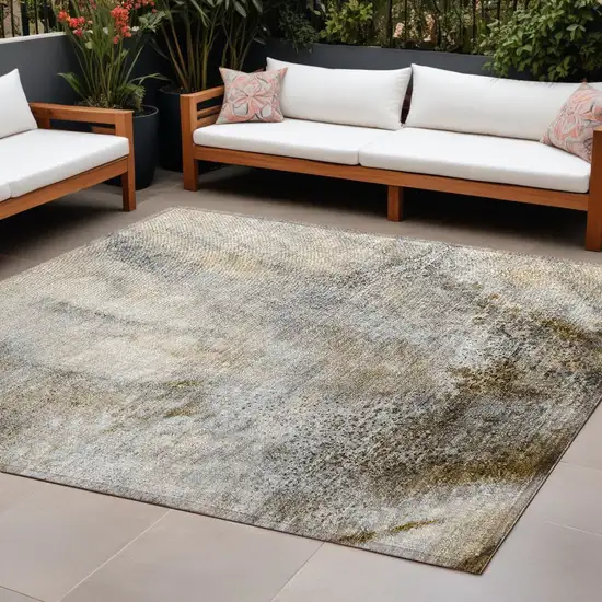 Beige Abstract Washable Non Skid Indoor Outdoor Area Rug Photo 1