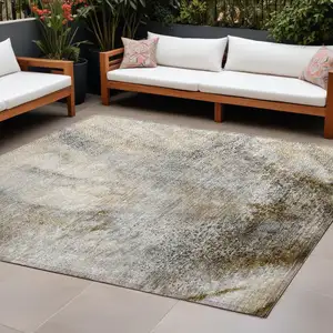 Photo of Beige Abstract Washable Non Skid Indoor Outdoor Area Rug