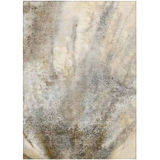 Beige Abstract Washable Non Skid Indoor Outdoor Area Rug Photo 2