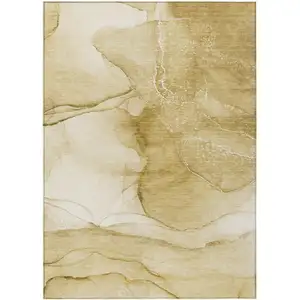 Photo of Beige Abstract Washable Non Skid Indoor Outdoor Area Rug