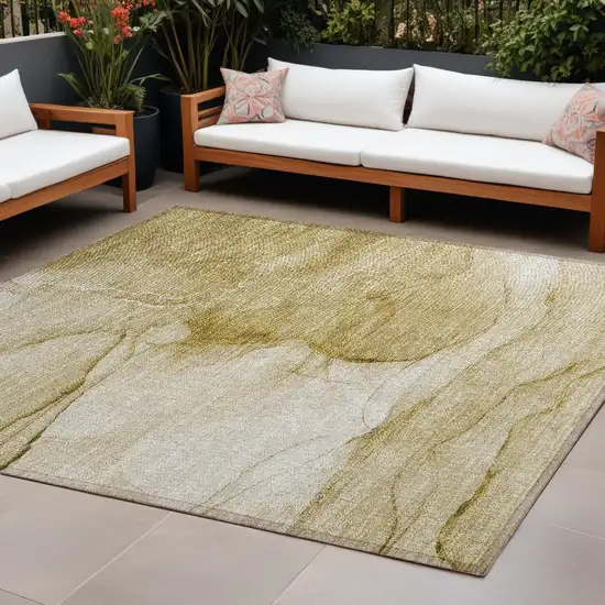 Beige Abstract Washable Non Skid Indoor Outdoor Area Rug Photo 1