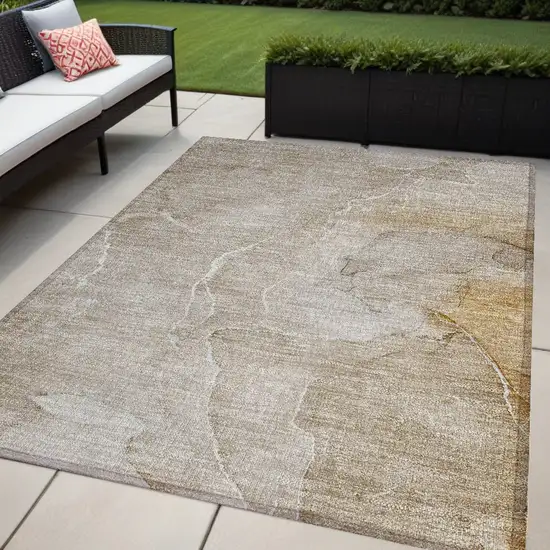 Beige Abstract Washable Non Skid Indoor Outdoor Area Rug Photo 1