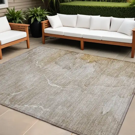 Beige Abstract Washable Non Skid Indoor Outdoor Area Rug Photo 1