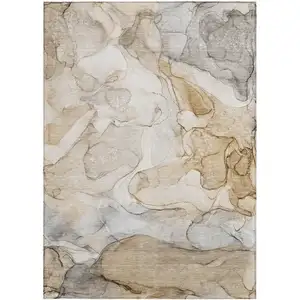 Photo of Beige Abstract Washable Non Skid Indoor Outdoor Area Rug