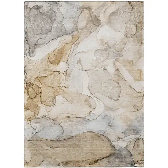 Beige Abstract Washable Non Skid Indoor Outdoor Area Rug Photo 2