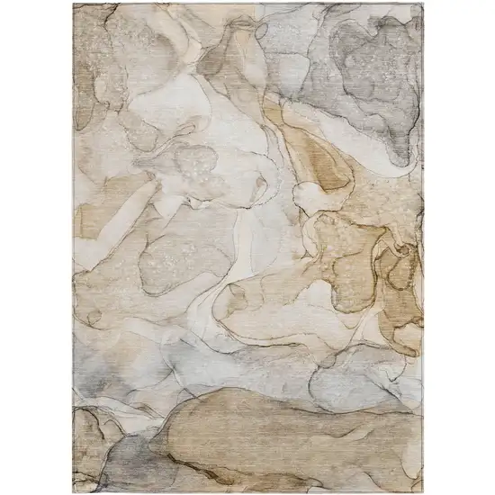 Beige Abstract Washable Non Skid Indoor Outdoor Area Rug Photo 4